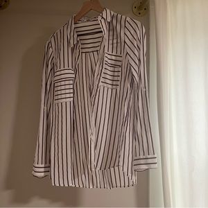 Express Black and White Striped Button Down Shirt